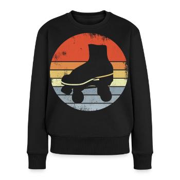 Vintage Rollschuhe - Frauen Premium Bio Pullover - Schwarz - Vorne - Julia (174cm)