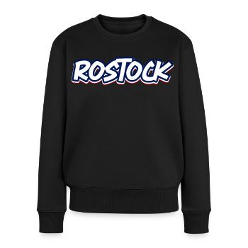 Rostock Schriftzug in blau weiss rot - Frauen Premium Bio Pullover - Schwarz - Vorne - Julia (174cm)
