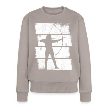 Bogenschütze - Frauen Premium Bio Pullover - Taupe - Vorne - Julia (174cm)