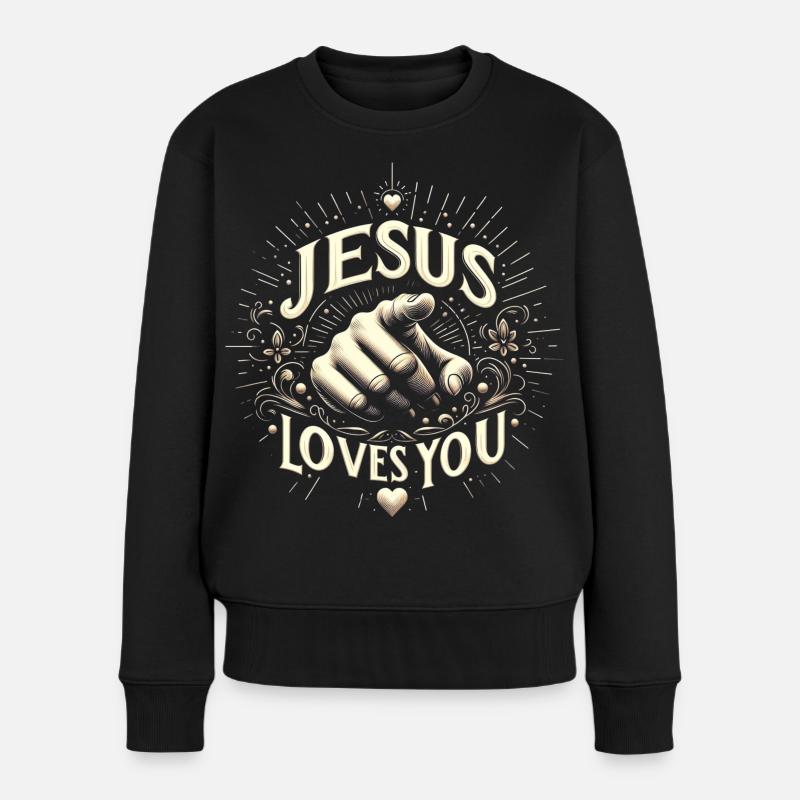 Jésus t’aime – motif de la main - Pull Premium bio Femme - noir