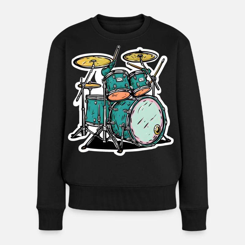 Schlagzeug Cartoon Stil - Frauen Premium Bio Pullover - Schwarz