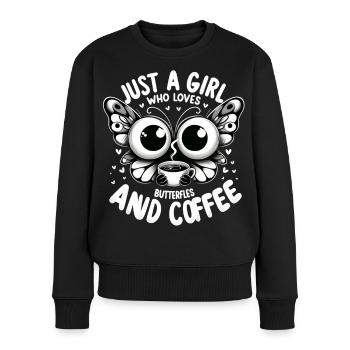 Mädchen Kaffee Schmetterling Tagpfauenauge - Frauen Premium Bio Pullover - Schwarz - Vorne - Julia (174cm)