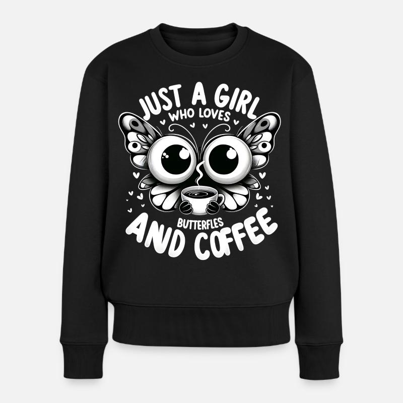 Mädchen Kaffee Schmetterling Tagpfauenauge - Frauen Premium Bio Pullover - Schwarz