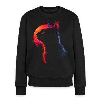 Katze Retro Look - Frauen Premium Bio Pullover - Schwarz - Vorne - Julia (174cm)