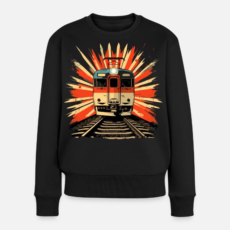 Eisenbahn Illustration - Frauen Premium Bio Pullover - Schwarz