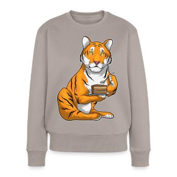 Tiger Kuchen - Frauen Premium Bio Pullover - Taupe - Vorne - Julia (174cm)