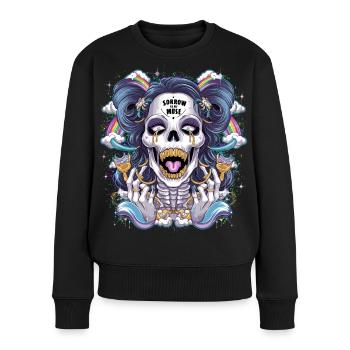 Glitzernder Skelettschädel mit Regenbogen - Frauen Premium Bio Pullover - Schwarz - Vorne - Julia (174cm)