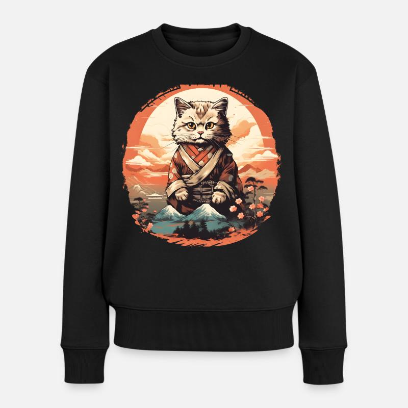 Katze Japanische Kunst - Frauen Premium Bio Pullover - Schwarz