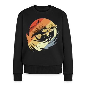 Fisch Grafik Retro Look - Frauen Premium Bio Pullover - Schwarz - Vorne - Julia (174cm)