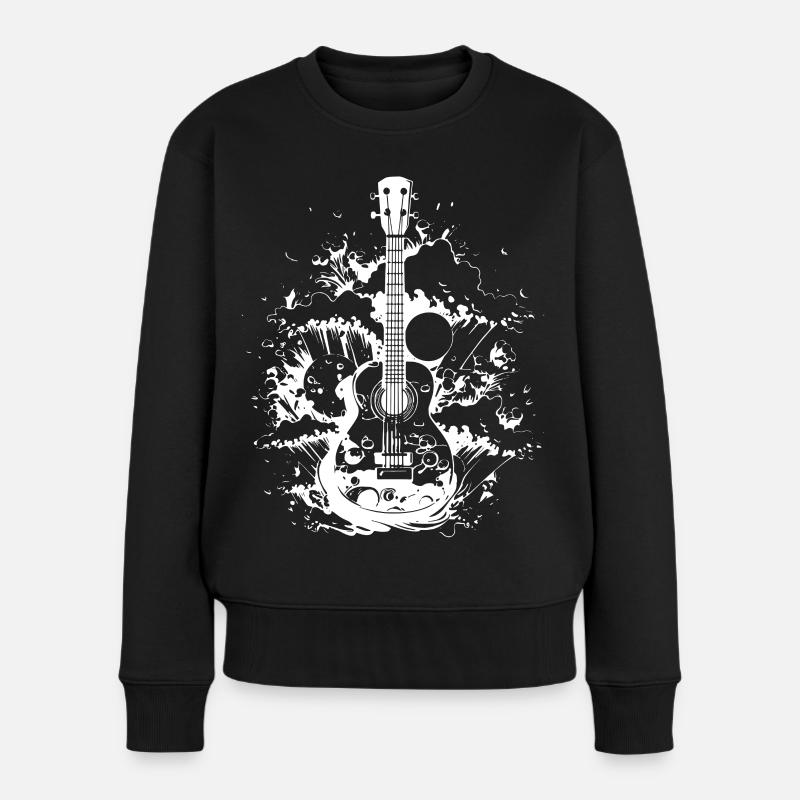 Ukulele Zeichnung - Frauen Premium Bio Pullover - Schwarz