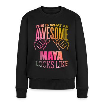 Maya - Frauen Premium Bio Pullover - Schwarz - Vorne - Julia (174cm)