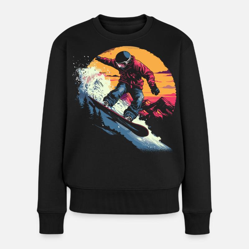 Oldschool Snowboarder - Frauen Premium Bio Pullover - Schwarz