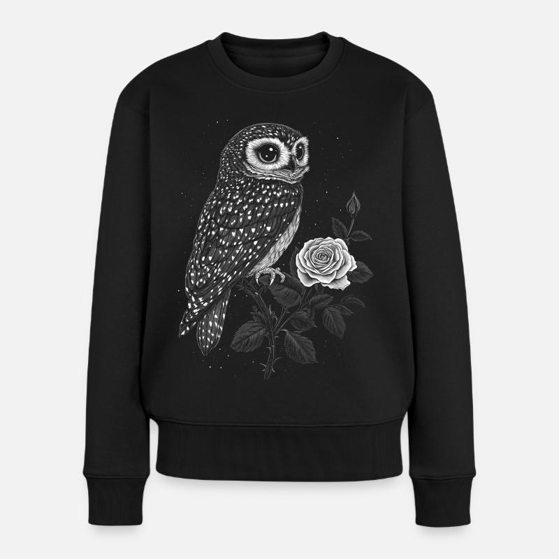 Eule Vogel Blumen Ästhetik Nachteule Rose Geschenk - Frauen Premium Bio Pullover - Schwarz