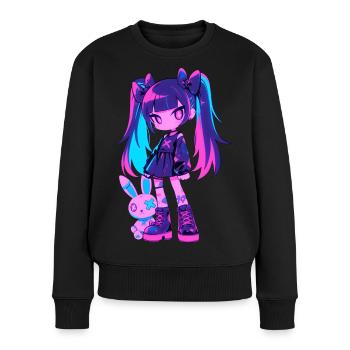 Cute Kawaii Anime Girl Grunge Goth Bunny Gothic - Frauen Premium Bio Pullover - Schwarz - Vorne - Julia (174cm)