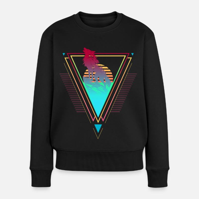 Wolf Vaporwave Synthwave 90er 80er sunset - Frauen Premium Bio Pullover - Schwarz