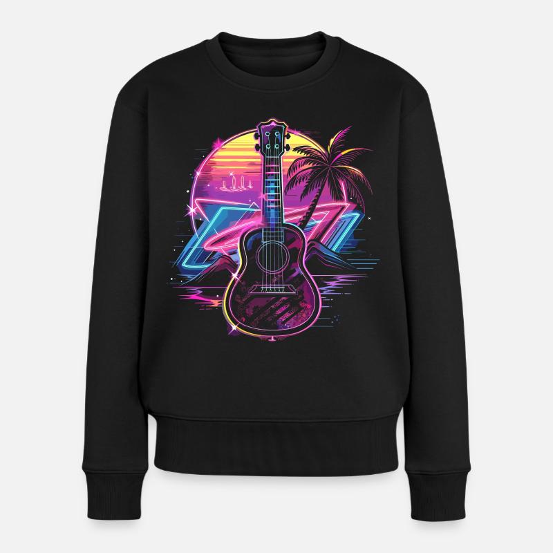 Ukulele Retrowave - Frauen Premium Bio Pullover - Schwarz