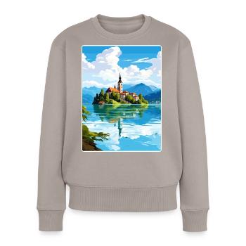 Lac de Bled Slovénie Affiche de voyage Peinture Souvenir WP - Pull Premium bio Femme - taupe - Devant - Julia (174cm)