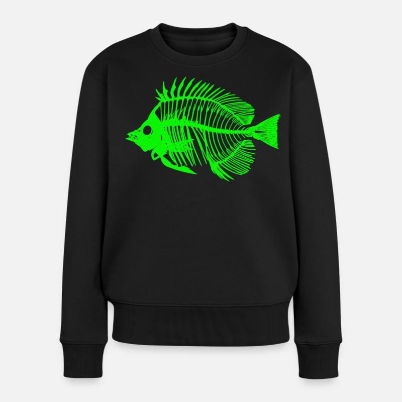 Leuchtender Fisch Skeleton Design - Frauen Premium Bio Pullover - Schwarz
