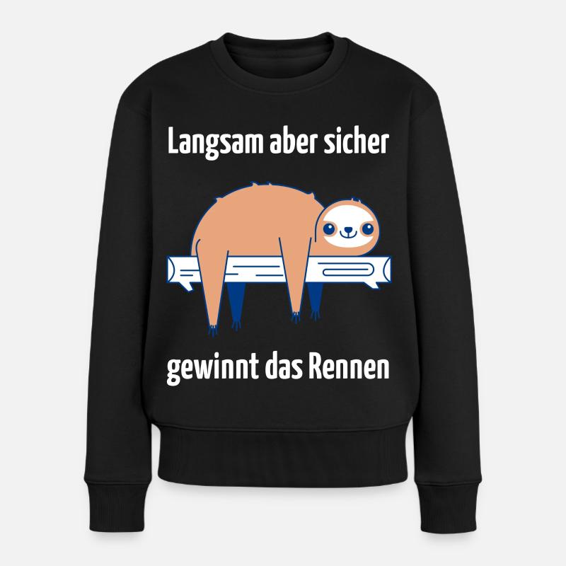 Entspannte Faultier-Stimmung - Frauen Premium Bio Pullover - Schwarz