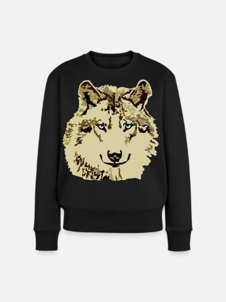 Wolf braun blaue Augen - Frauen Premium Bio Pullover - Schwarz