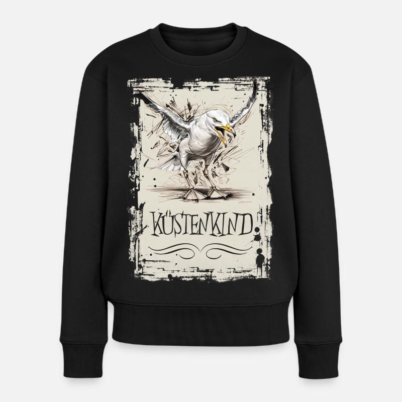Küstenkind - Möwenskizze - Frauen Premium Bio Pullover - Schwarz