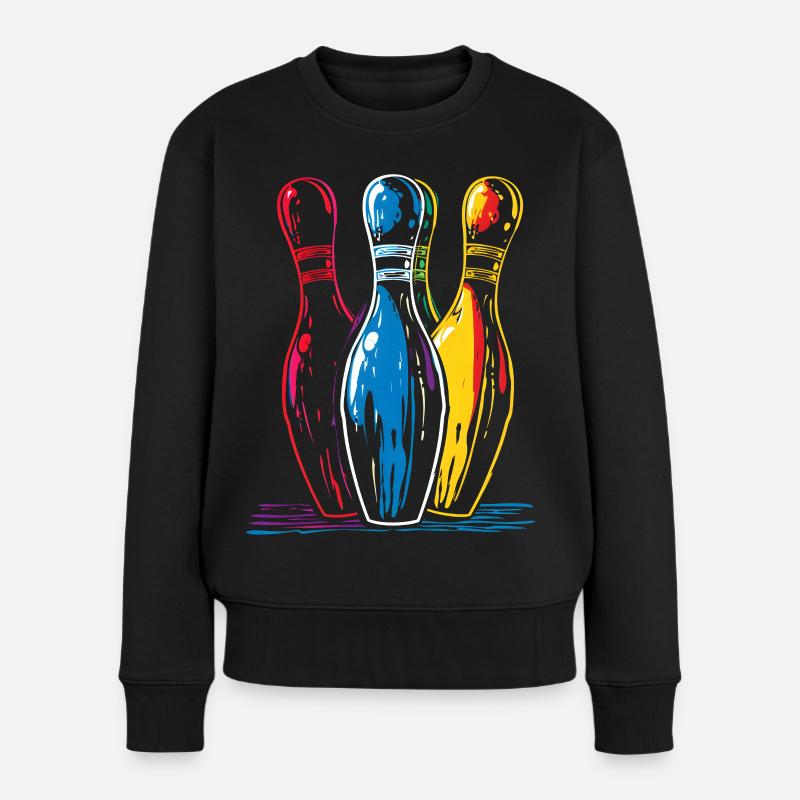 Oldschool Bowling Zeichnung - Frauen Premium Bio Pullover - Schwarz