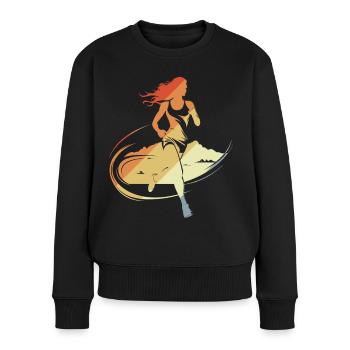 Läuferin Skizze - Frauen Premium Bio Pullover - Schwarz - Vorne - Julia (174cm)