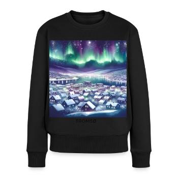 Tromsø Winterlandschaft Skandinavien Norwegen - Frauen Premium Bio Pullover - Schwarz - Vorne - Julia (174cm)