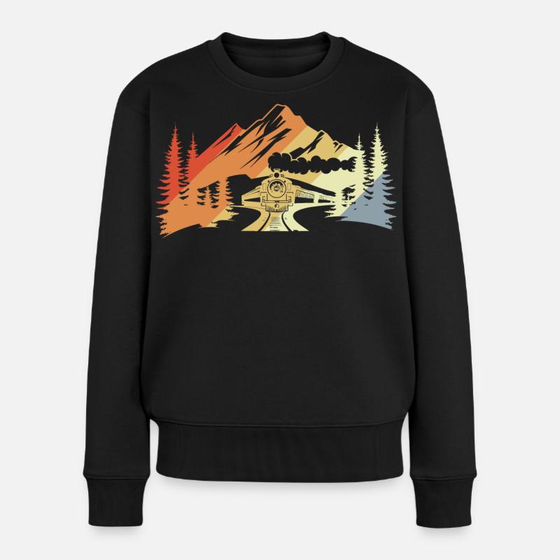 Eisenbahn Zeichnung Retro - Frauen Premium Bio Pullover - Schwarz