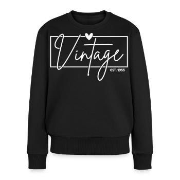 Vintage Est. 1955  - Frauen Premium Bio Pullover - Schwarz - Vorne - Julia (174cm)