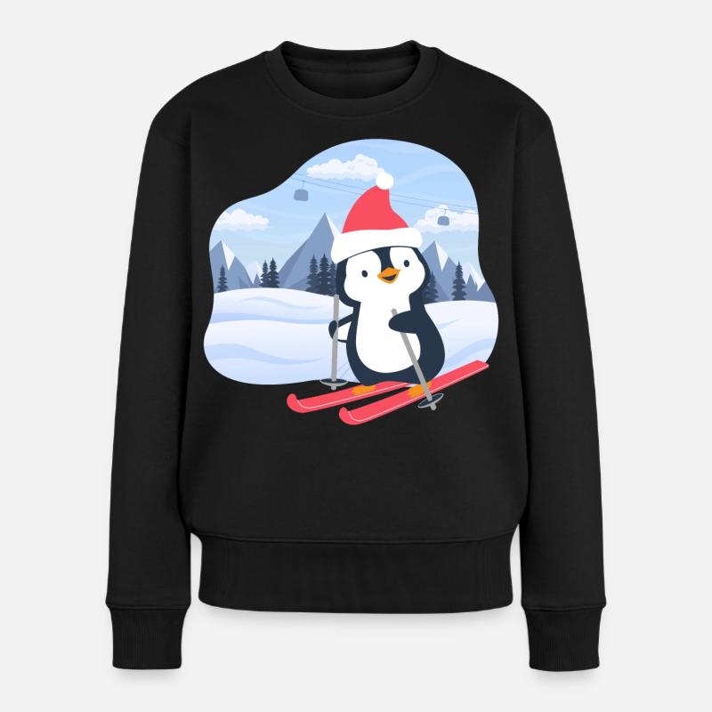 Kleiner Pinguin fährt Ski - Frauen Premium Bio Pullover - Schwarz