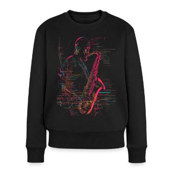 Dessin au trait du joueur de saxophone - Pull Premium bio Femme - noir - Devant - Julia (174cm)