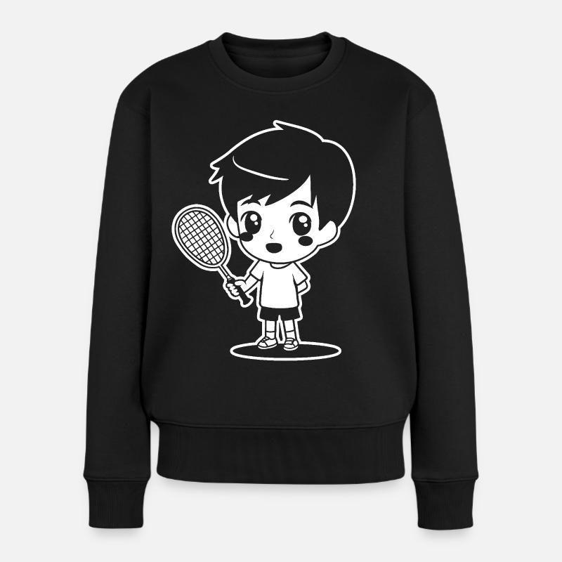 Badminton Kind Cartoon - Frauen Premium Bio Pullover - Schwarz