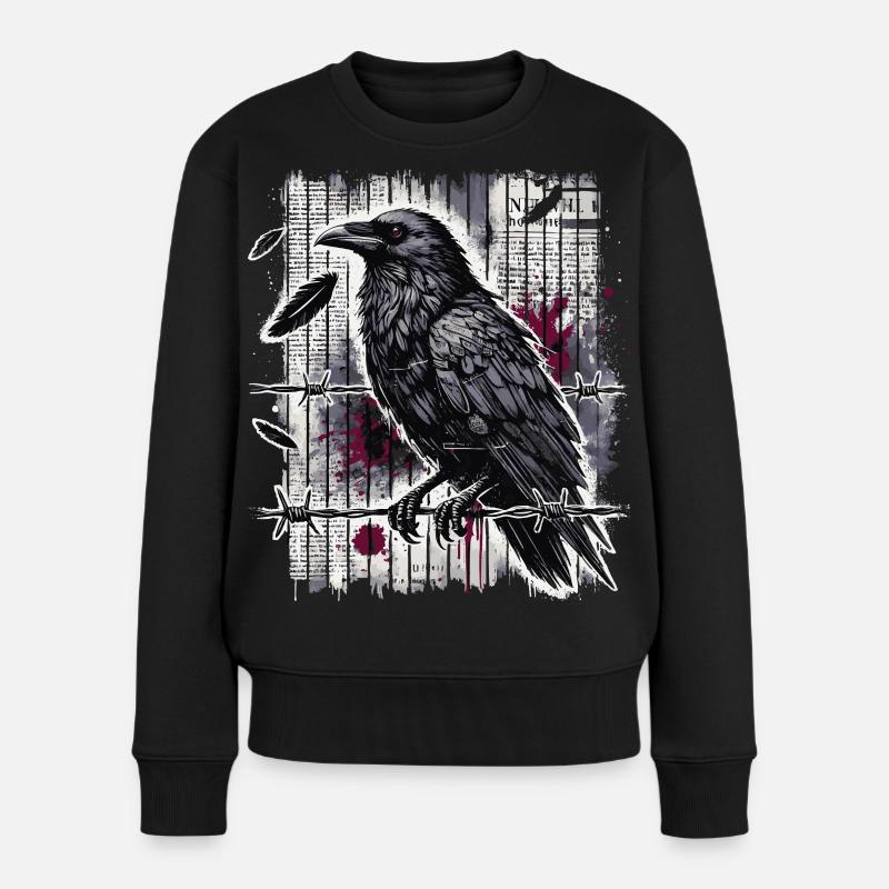 Corbeau sur fil de fer barbelé - Gothic Dark Art - Pull Premium bio Femme - noir