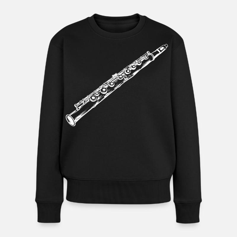 Flöte Zeichnung - Frauen Premium Bio Pullover - Schwarz