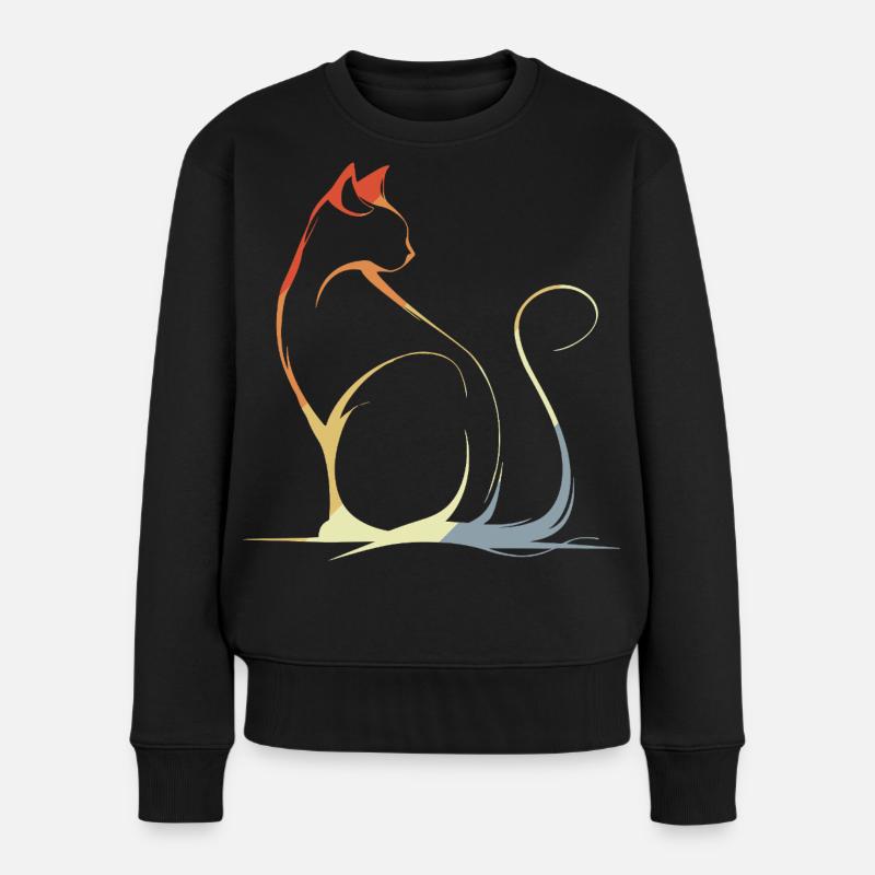 Katze Zeichnung Vintage - Frauen Premium Bio Pullover - Schwarz