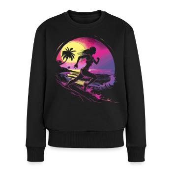 Läuferin Synthwave - Frauen Premium Bio Pullover - Schwarz - Vorne - Julia (174cm)