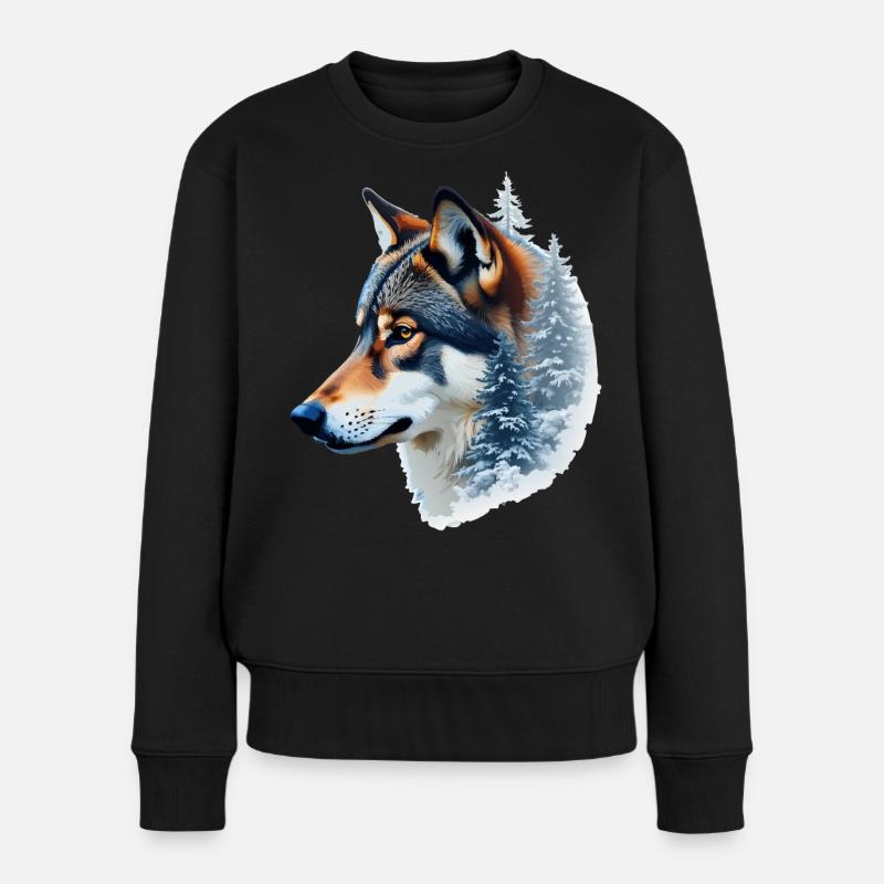 Snow Wolf: Wild und Winter Fusion - Frauen Premium Bio Pullover - Schwarz