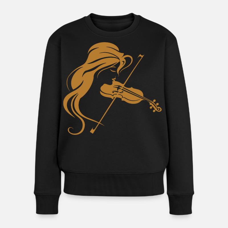 Geigerin Grafik - Frauen Premium Bio Pullover - Schwarz