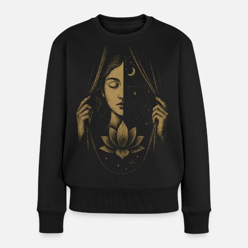 Zwischen den Welten Kosmische Lotuskunst - Frauen Premium Bio Pullover - Schwarz