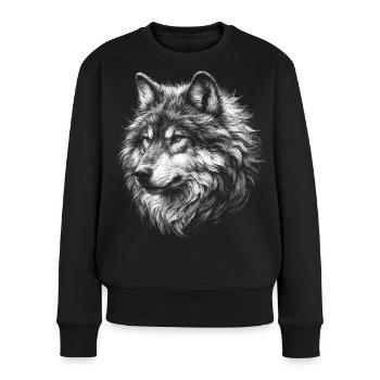 Mystisches Wolfs-Portrait Motiv - Frauen Premium Bio Pullover - Schwarz - Vorne - Julia (174cm)