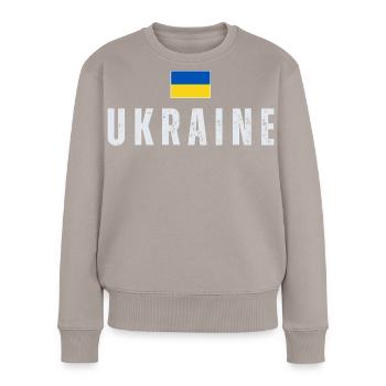 Drapeau ukrainien, fierté ukrainienne - Pull Premium bio Femme - taupe - Devant - Julia (174cm)