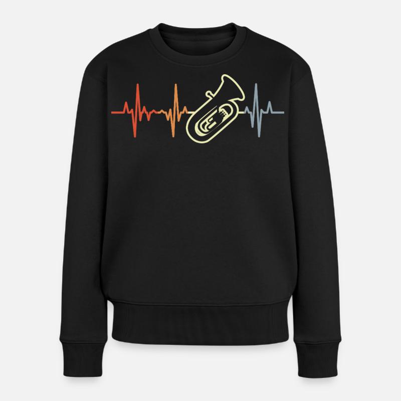 Tuba Herzklopfen Retro Look - Frauen Premium Bio Pullover - Schwarz