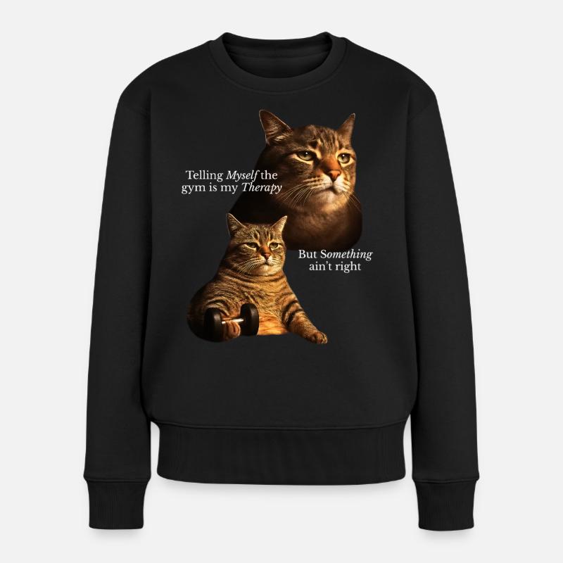 Katze mit Hantel und Lebenskrise - Frauen Premium Bio Pullover - Schwarz