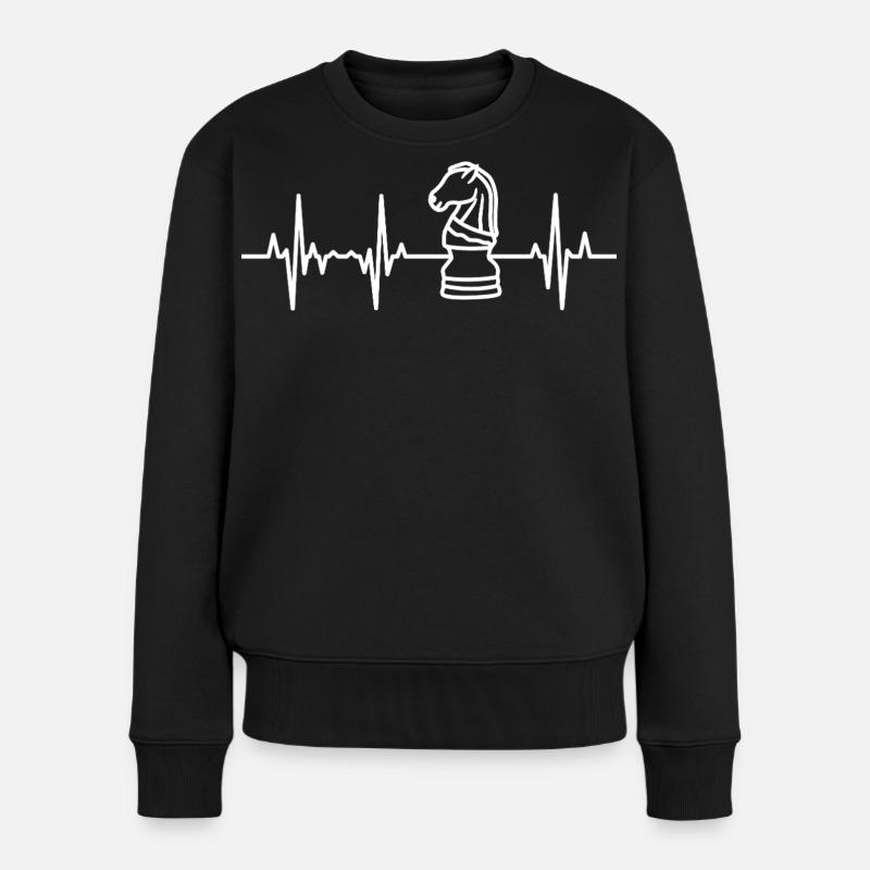 Schach Herzschlag EKG - Frauen Premium Bio Pullover - Schwarz