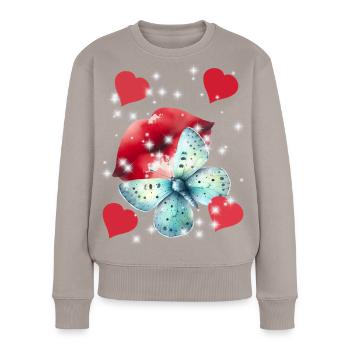 Coeurs Embrasser Bouche Amour Été Papillon - Pull Premium bio Femme - taupe - Devant - Julia (174cm)