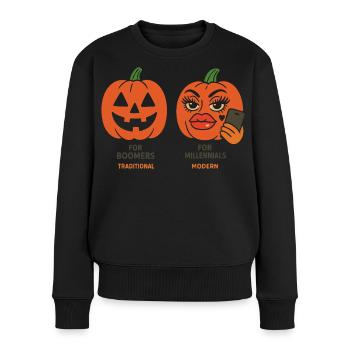 Motifs expressifs de citrouilles d’Halloween - Pull Premium bio Femme - noir - Devant - Julia (174cm)