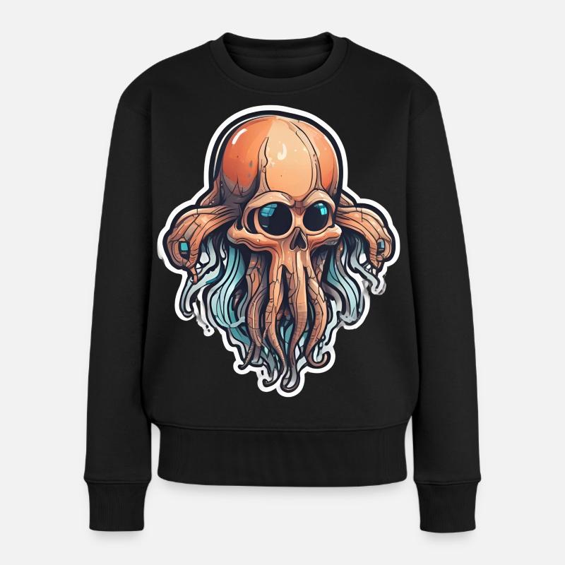 Umweltfreundlicher Tintenfischschädel - Frauen Premium Bio Pullover - Schwarz
