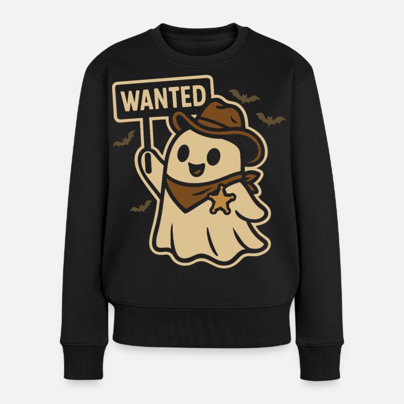 Halloween Geist Cowboy Wanted Design - Frauen Premium Bio Pullover - Schwarz