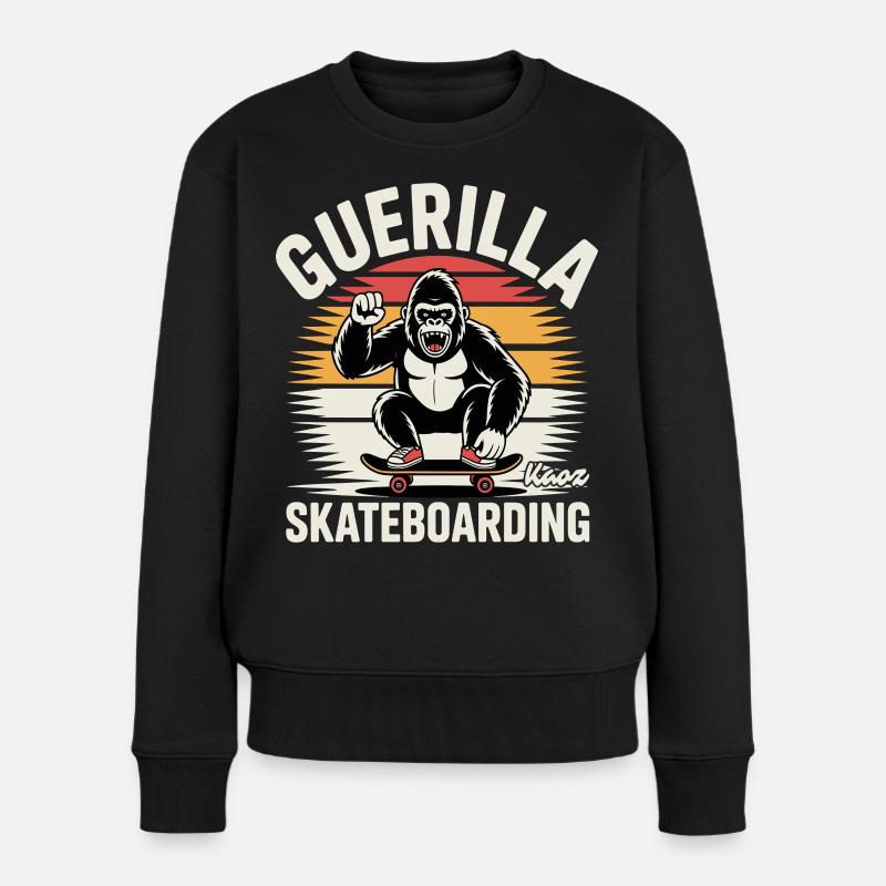 Gorilla Skateboarding Motiv Design - Frauen Premium Bio Pullover - Schwarz